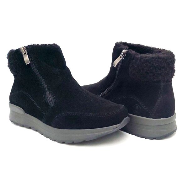 Lands' End Black Suede & Faux Fur Fleece Zip Up Ankle Boots Women's Size 7B - Picture 2 of 12